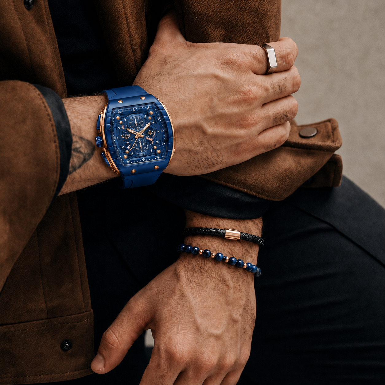 Man wearing Urban Steel blue quartz watch