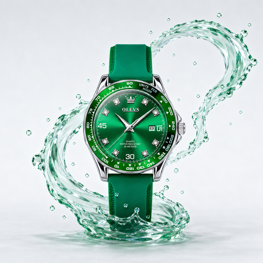 Vinra Virelune Emerald 45 green watch with emerald water splash